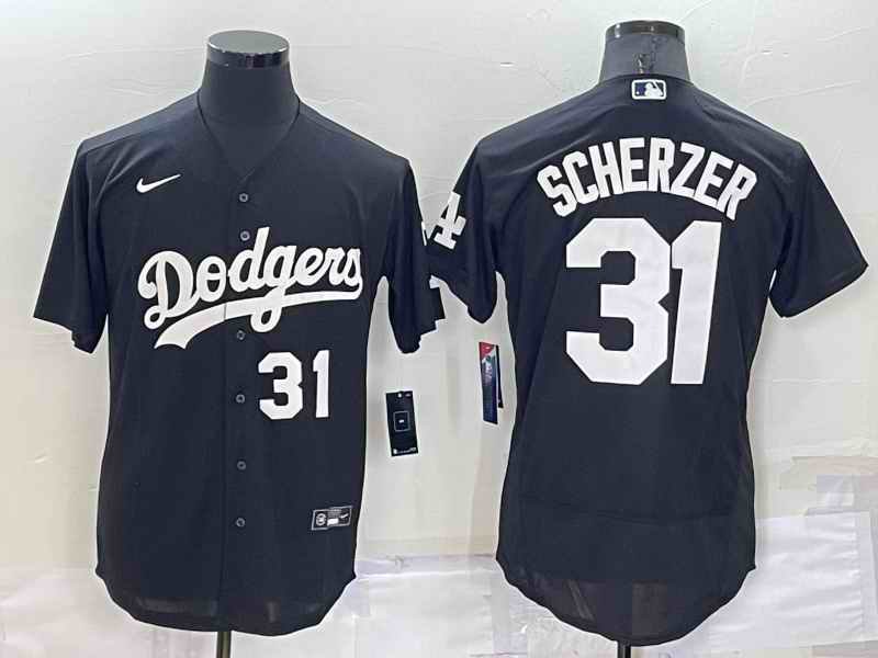 Men's Los Angeles Dodgers #31 Max Scherzer Black Flex Base Stitched Baseball Jersey