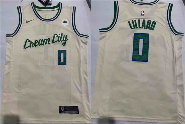 Men's Milwaukee Bucks #0 Damian Lillard Cream City Edition Swingman Stitched Basketball Jersey