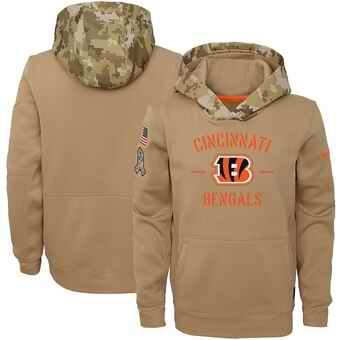 Youth Cincinnati Bengals Khaki 2019 Salute to Service Therma Pullover Hoodie