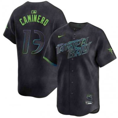 Men's Tampa Bay Rays #13 Junior Caminero Charcoal 2024 City Connect Limited Stitched Baseball Jersey