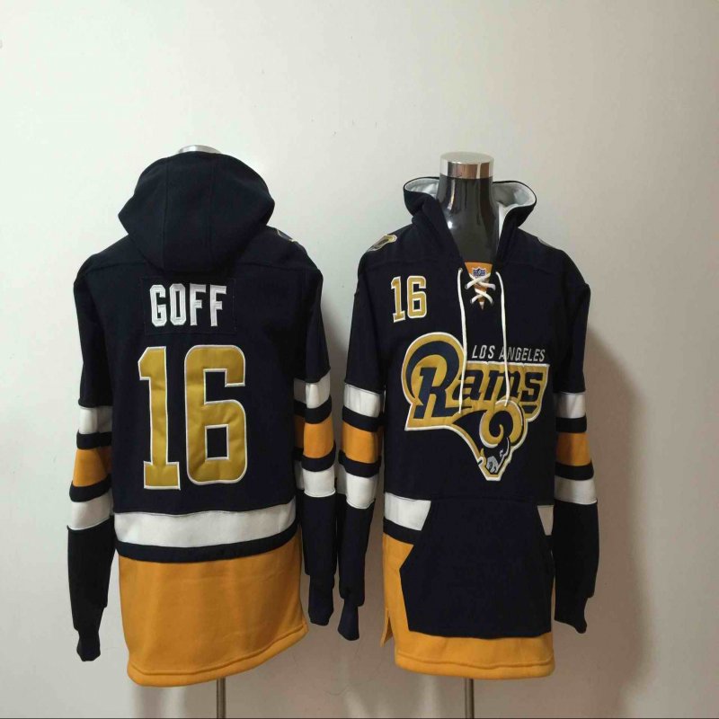 Men's Los Angeles Rams #16 Jared Goff Navy Blue All Stitched NFL Hoodie Sweatshirt