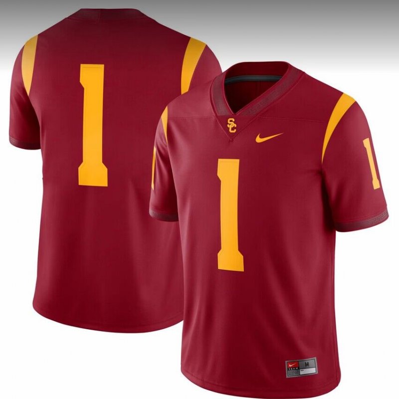 Men's USC Trojans #1 Red Stitched Jersey