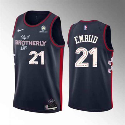 Men's Philadelphia 76ers #21 Joel Embiid Navy 2023/24 City Edition  Stitched Basketball Jersey