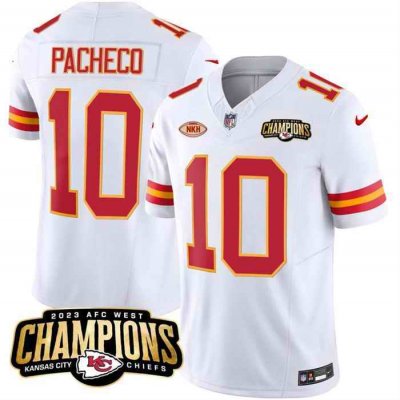 Men's Kansas City Chiefs #10 Isiah Pacheco White 2023 F.U.S.E. AFC West Champions With NKH Patch Vapor Untouchable Limited Stitched Jersey