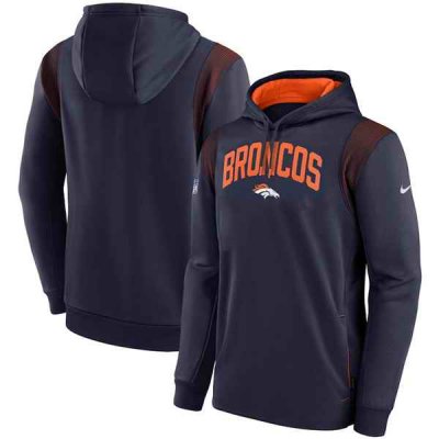 Men's Denver Broncos Navy Sideline Stack Performance Pullover Hoodie 002