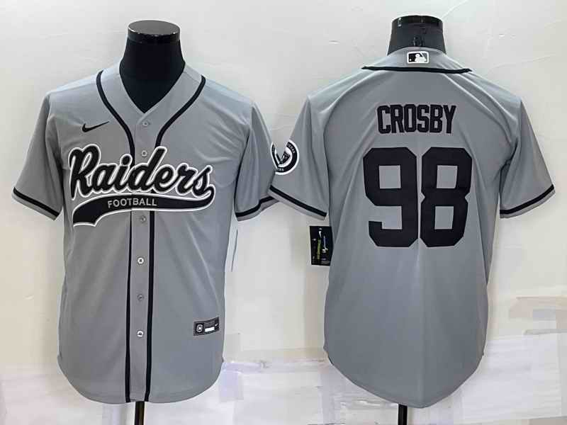 Men's Las Vegas Raiders #98 Maxx Crosby Grey Cool Base Stitched Baseball Jersey