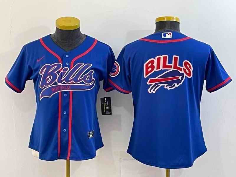 Women's Buffalo Bills Royal Team Big Logo With Patch Cool Base Stitched Baseball Jersey(Run Small)