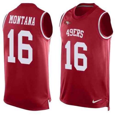 Nike 49ers #16 Joe Montana Red Team Color Men's Stitched NFL Limited Tank Top Jersey