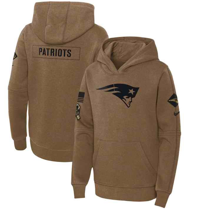 Youth New England Patriots 2023 Brown Salute to Service Pullover Hoodie