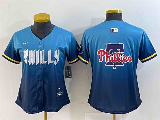 Women's Philadelphia Phillies Team Big Logo Blue 2024 City Connect Limited Stitched Baseball Jersey