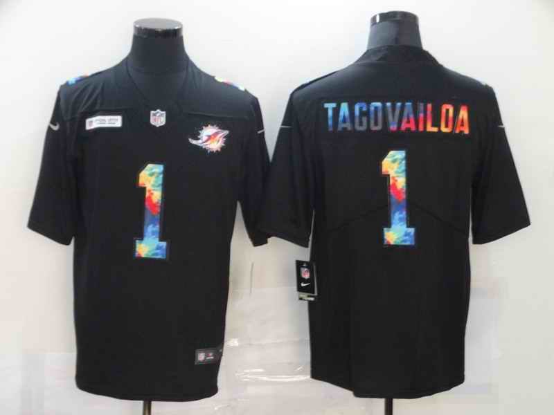 Men's Miami Dolphins #1 Tua Tagovailoa 2020 Black Crucial Catch Limited Stitched Jersey