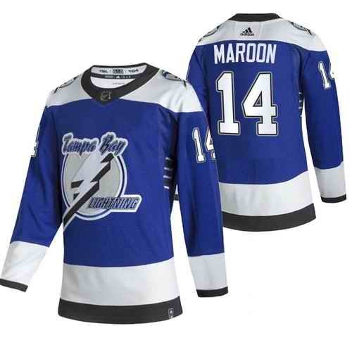 Men's Tampa Bay Lightning #14 Pat Maroon 2021 Blue Reverse Retro Stitched Jersey