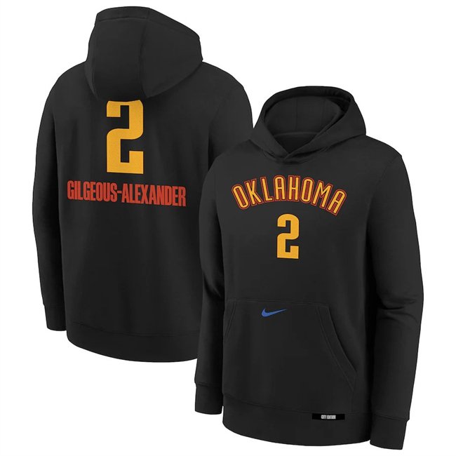 Men's Oklahoma City Thunder #2 Shai Gilgeous-Alexander Black 2024/25 City Edition Fleece Club Pullover Hoodie