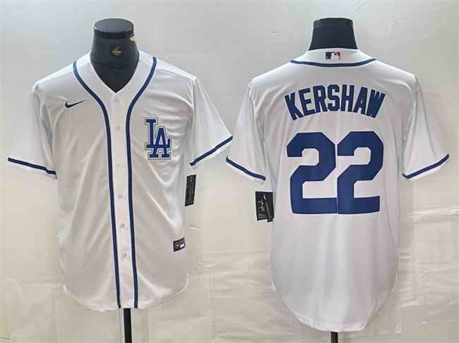 Men's Los Angeles Dodgers #22 Clayton Kershaw White Cool Base Stitched Baseball Jersey