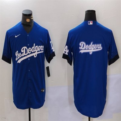 Men's Los Angeles Dodgers Blue Team Big Logo City Connect Cool Base Stitched Baseball Jersey