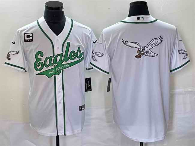 Men's Philadelphia Eagles White Team Big Logo With 3-star C Patch Cool Base Stitched Baseball Jersey