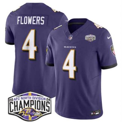 Men's Baltimore Ravens #4 Zay Flowers Purple F.U.S.E 2024 AFC North Division Champions Vapor Limited Football Jersey