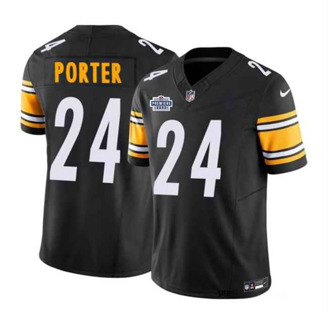 Men's Pittsburgh Steelers #24 Joey Porter Jr. Black 2023 F.U.S.E. With Prem1ere Patch Vapor Untouchable Limited Stitched Football Jersey