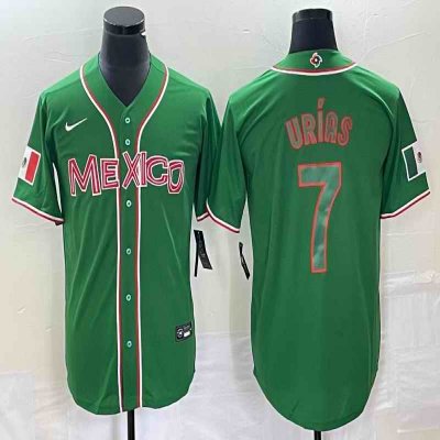 Men's Mexico Baseball #7 Julio Ur'as 2023 Green World Baseball With Patch Classic Stitched Jersey