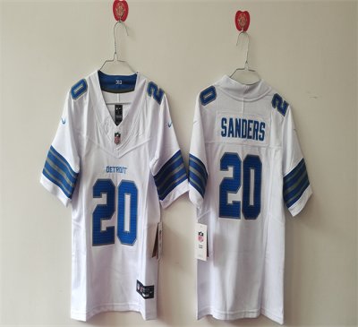 Youth Detroit Lions #20 Barry Sanders White 2024 F.U.S.E. Vapor Limited Stitched Jersey