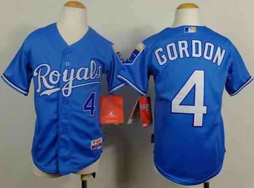 Royals #4 Alex Gordon Light Blue Cool Base Alternate 1 Stitched Youth MLB Jersey