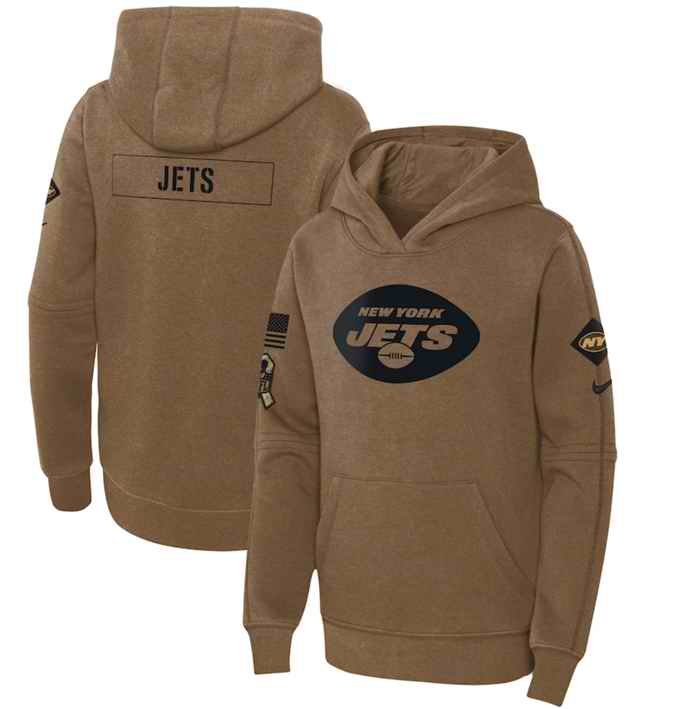 Youth New York Jets 2023 Brown Salute to Service Pullover Hoodie