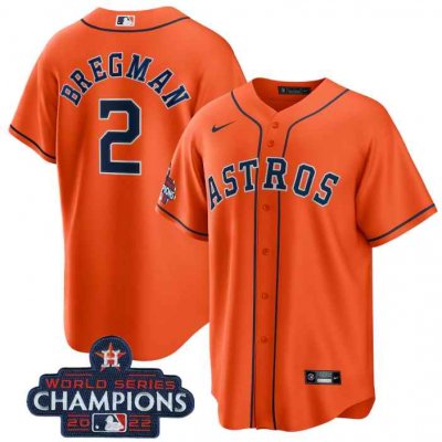 Men's Houston Astros #2 Alex Bregman Orange 2022 World Series Champions Stitched Baseball Jersey