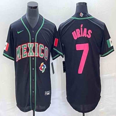 Men's Mexico Baseball #7 Julio Ur'as 2023 Black World Baseball With Patch Classic Stitched Jersey