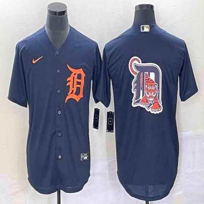 Men's Detroit Tigers Navy/Orange Team Big Logo Cool Base Stitched Jersey