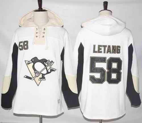 Penguins #58 Kris Letang White Pullover Hoodie Stitched NHL Jersey