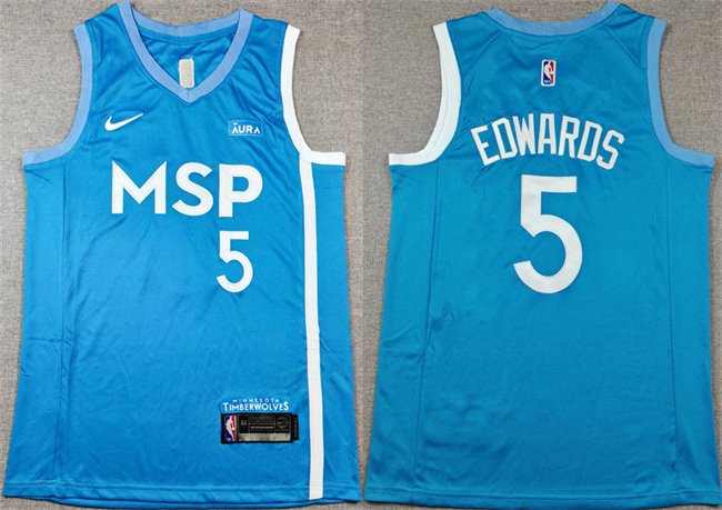 Men's Minnesota Timberwolves #5 Anthony Edwards Blue Stitched Jersey