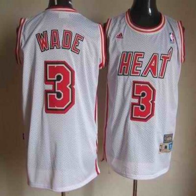 Heat #3 Dwyane Wade White Swingman Throwback Stitched NBA Jersey