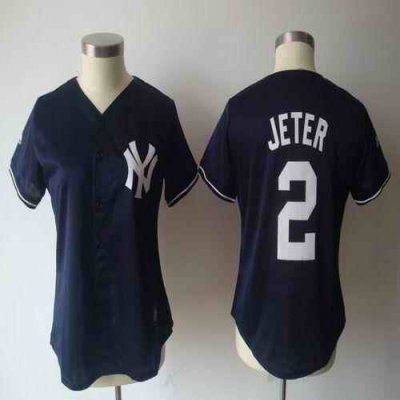 Yankees #2 Derek Jeter Navy Blue Women's Fashion Stitched MLB Jersey