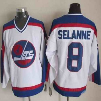 Jets #8 Teemu Selanne White/Blue CCM Throwback Stitched NHL Jersey