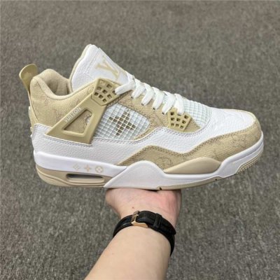 Women's Running weapon Air Jordan 4 Louis Vuitton x White/Gold Shoes 069