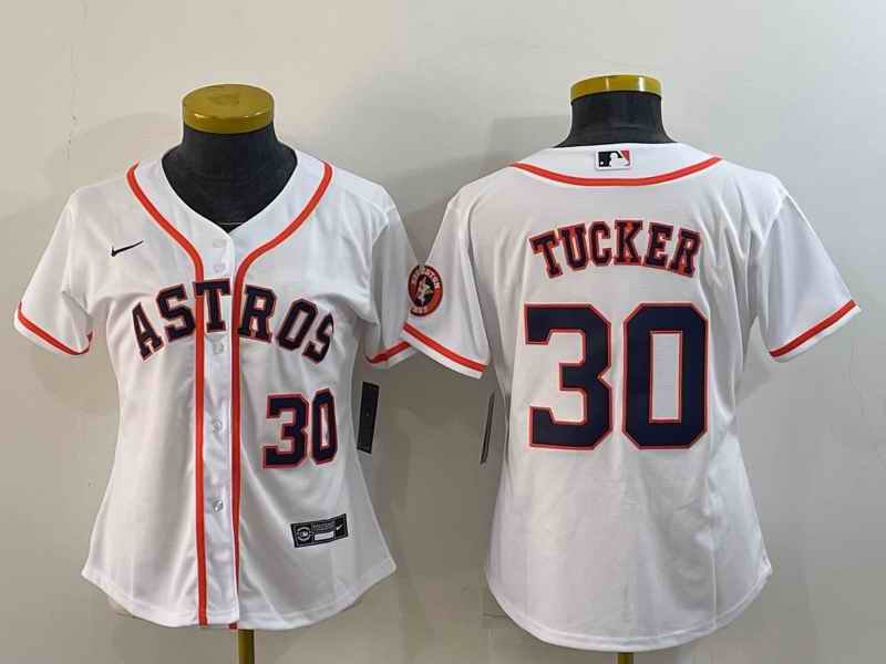 Women's Houston Astros #30 Kyle Tucker White With Patch Cool Base Stitched Baseball Jersey(Run Small)