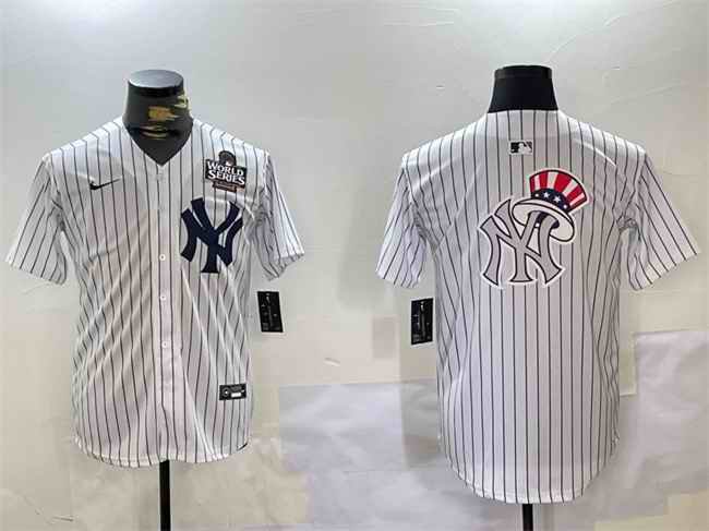 Men's New York Yankees White Team Big Logo 2024 World Series Home Limited Stitched Baseball Jersey