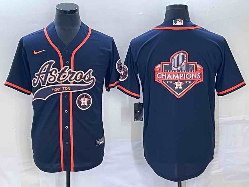 Men's Houston Astros Navy Team Big Logo With Patch Cool Base Stitched Baseball Jersey