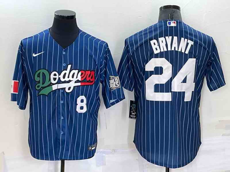 Men's Los Angeles Dodgers Front #8 Back #24 Kobe Bryant Navy Mexico World Series Cool Base Stitched Baseball Jersey