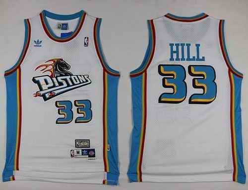 Pistons #33 Grant Hill White Throwback Stitched NBA Jersey