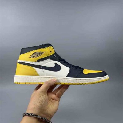 Women's Running Weapon Air Jordan 1 Black/White/Yellow Shoes 0437