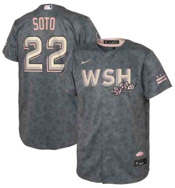 Youth Washington Nationals #22 Juan Soto 2022 Grey City Connect Cherry Blossom Stitched Baseball Jersey