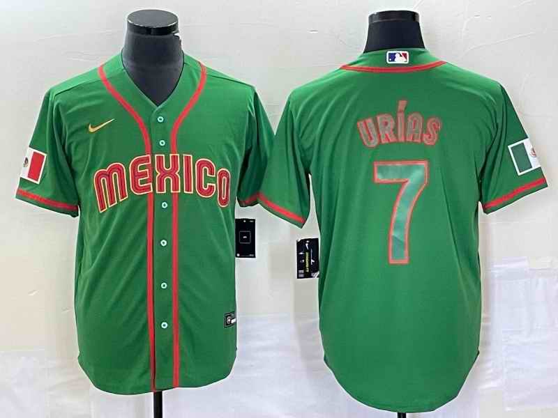 Men's Mexico Baseball #7 Julio Ur'as 2023 Green World Baseball With Patch Classic Stitched Jersey