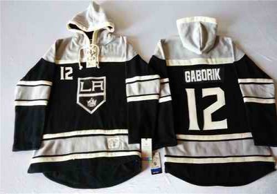 Kings #12 Marian Gaborik Black Sawyer Hooded Sweatshirt Stitched NHL Jersey