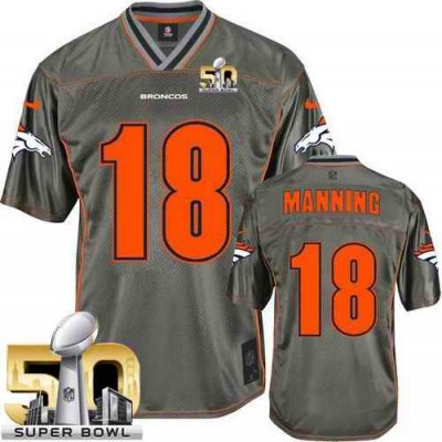 Nike Broncos #18 Peyton Manning Grey Super Bowl 50 Men's Stitched NFL Elite Vapor Jersey