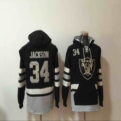 Men's Oakland Raiders #34 Bo Jackson Black All Stitched NFL Hooded Sweatshirt