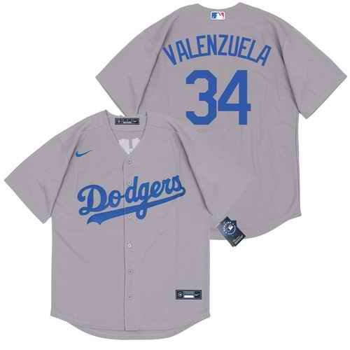 Men's Los Angeles Dodgers #34 Fernando Valenzuela Grey Cool Base Stitched Jersey