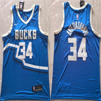 Men's Milwaukee Bucks #34 Giannis Antetokounmpo Royal 2024 City Edition Stitched Basketball Jersey