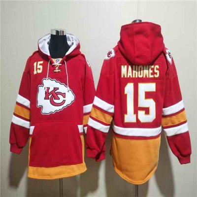 Men's Kansas City Chiefs #15 Patrick Mahomes Red Lace-Up Pullover Hoodie