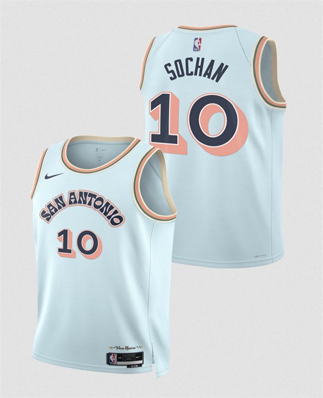 Men's San Antonio Spurs #10 Jeremy Sochan Light Blue 2024/25 City Edition Stitched Basketball Jersey